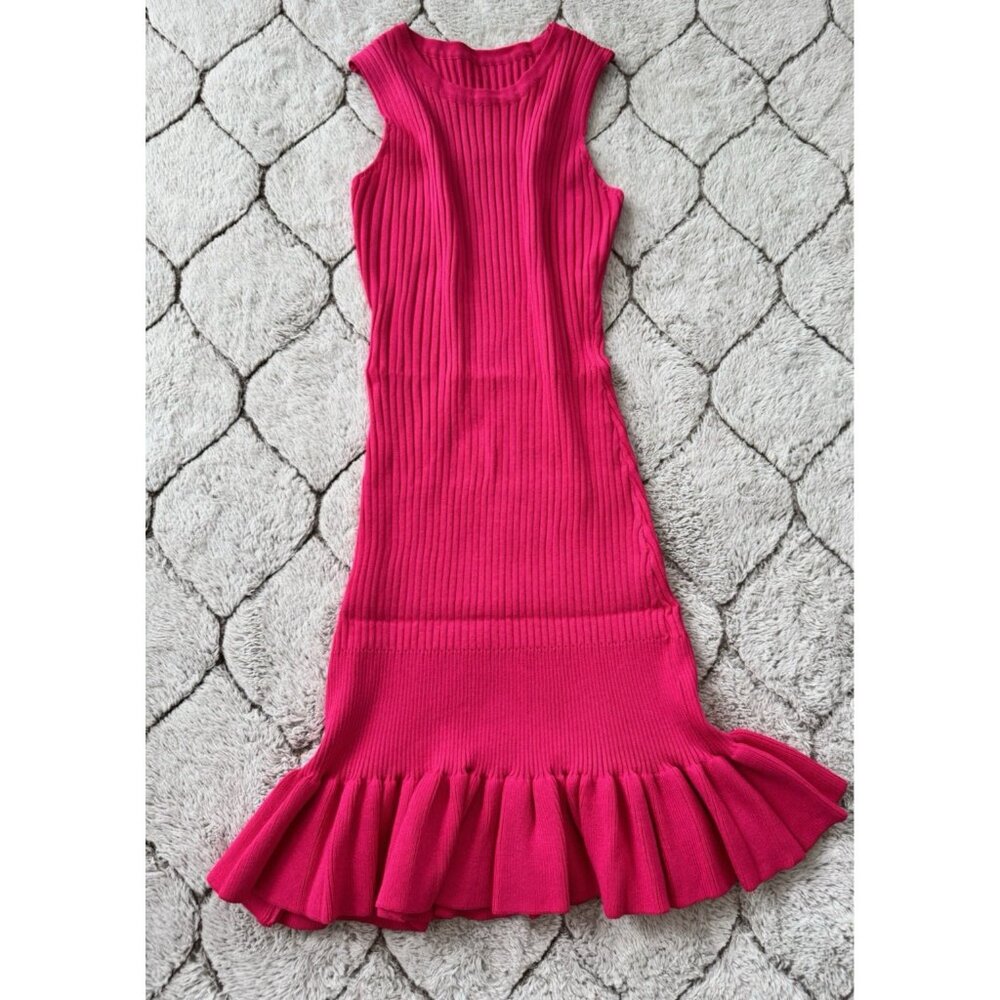 DAIMARAN Zambia Mini Dress Rose Red Sleeveless A-line Ruffled Knitted One Size - Picture 2 of 3